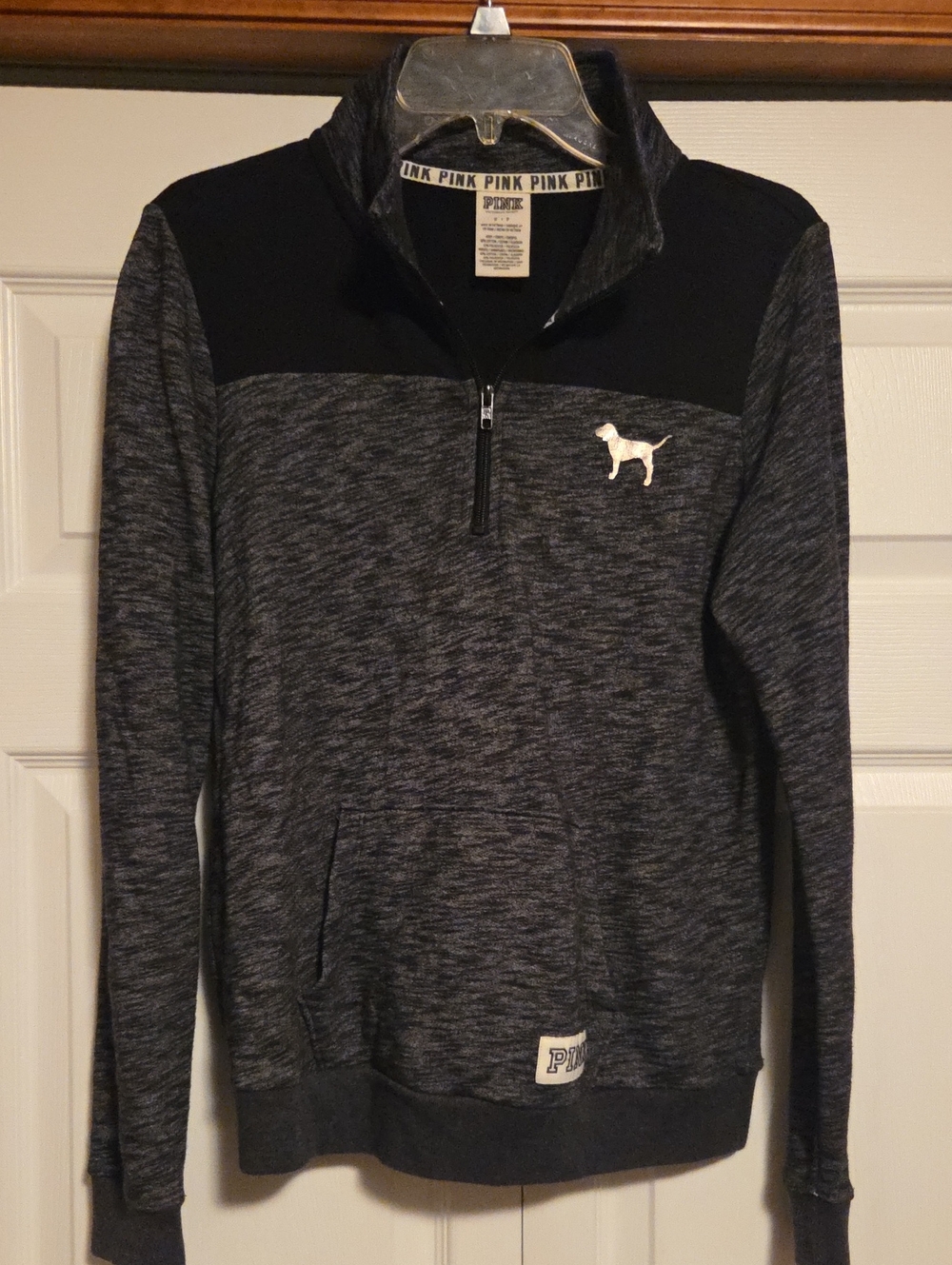Victoria's Secret PINK Women's Charcoal Heather & Black Quarter-Zip Sweater